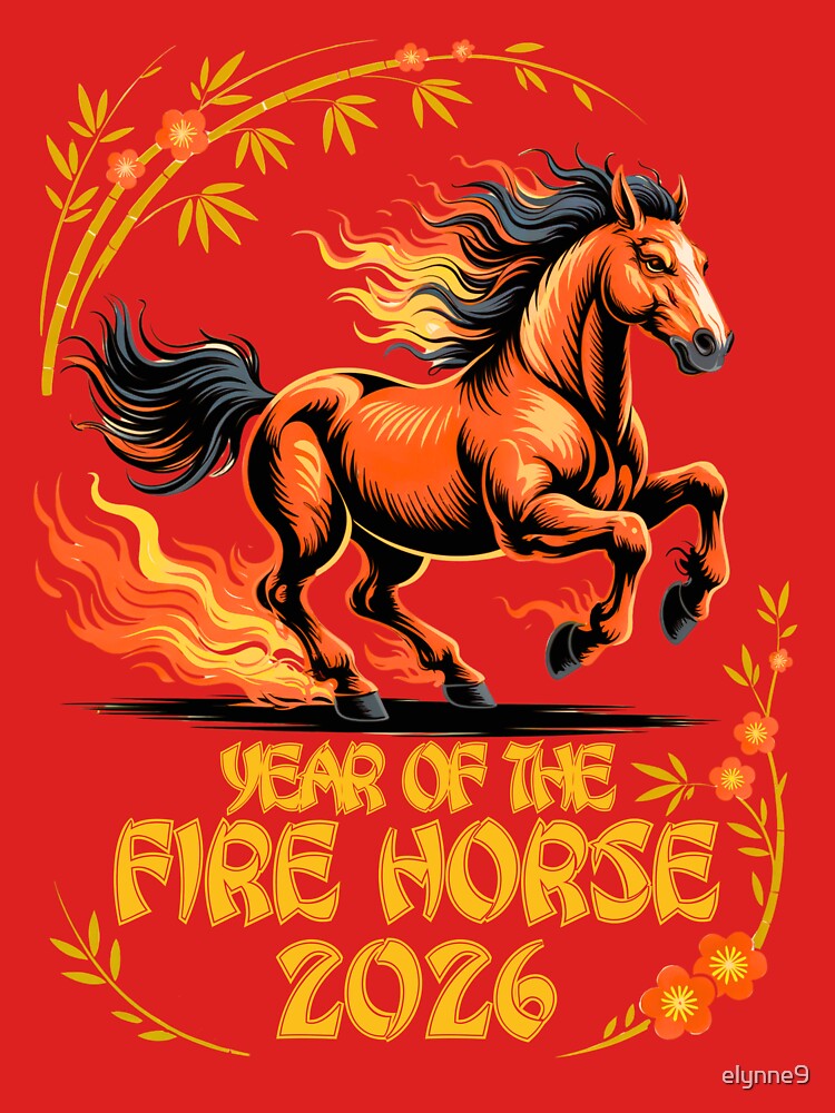 2026 Year of the Fire Horse: Chinese Lunar Zodiac New Year Art by elynne9
