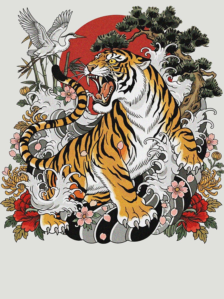 Japanese Tiger Shirt Vintage Tiger Graphic Tee Floral Tiger Art Shirt Boho Cottagecore Tiger Tee Aesthetic Gift by LessIsLoud