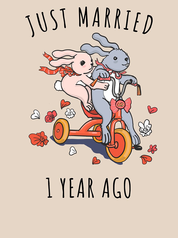 Just Married 1 Year Ago - 1st Anniversary Couple Bunnies Tee, Phone Cases And Other Gifts by MemWear