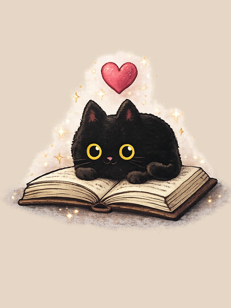 Black Cat Reading Book Illustration by The Vibe Makers