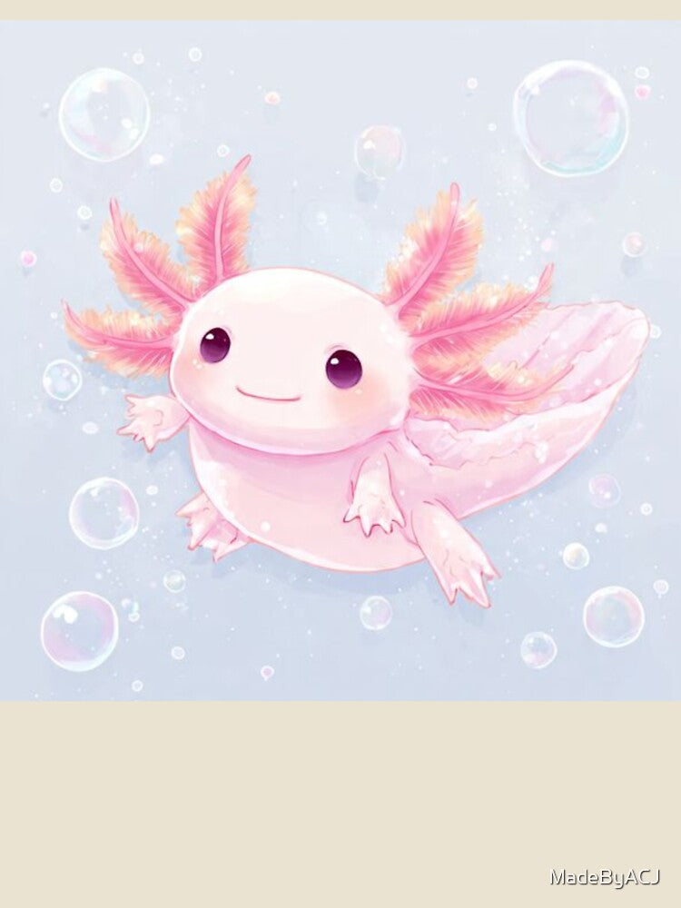 Kawaii Axolotl with Bubbles – Pastel Pink Water Creature – Adorable Amphibian Aesthetic Design by MadeByACJ