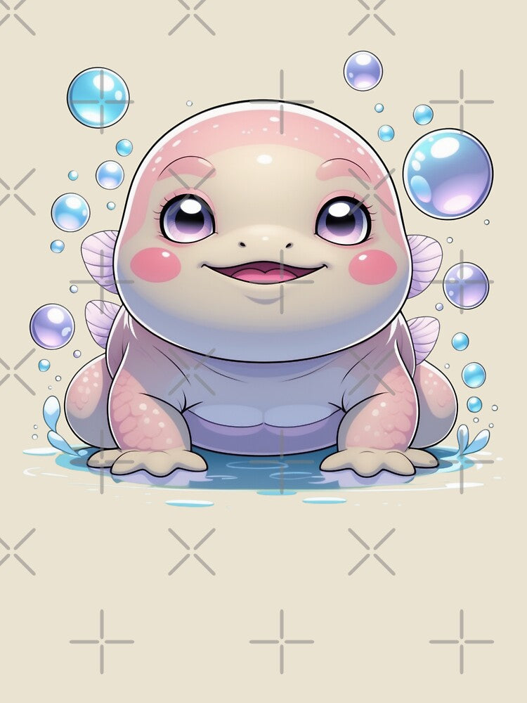 Cute Kawaii Pink Frog and Bubbles Illustration by NuniDesigns
