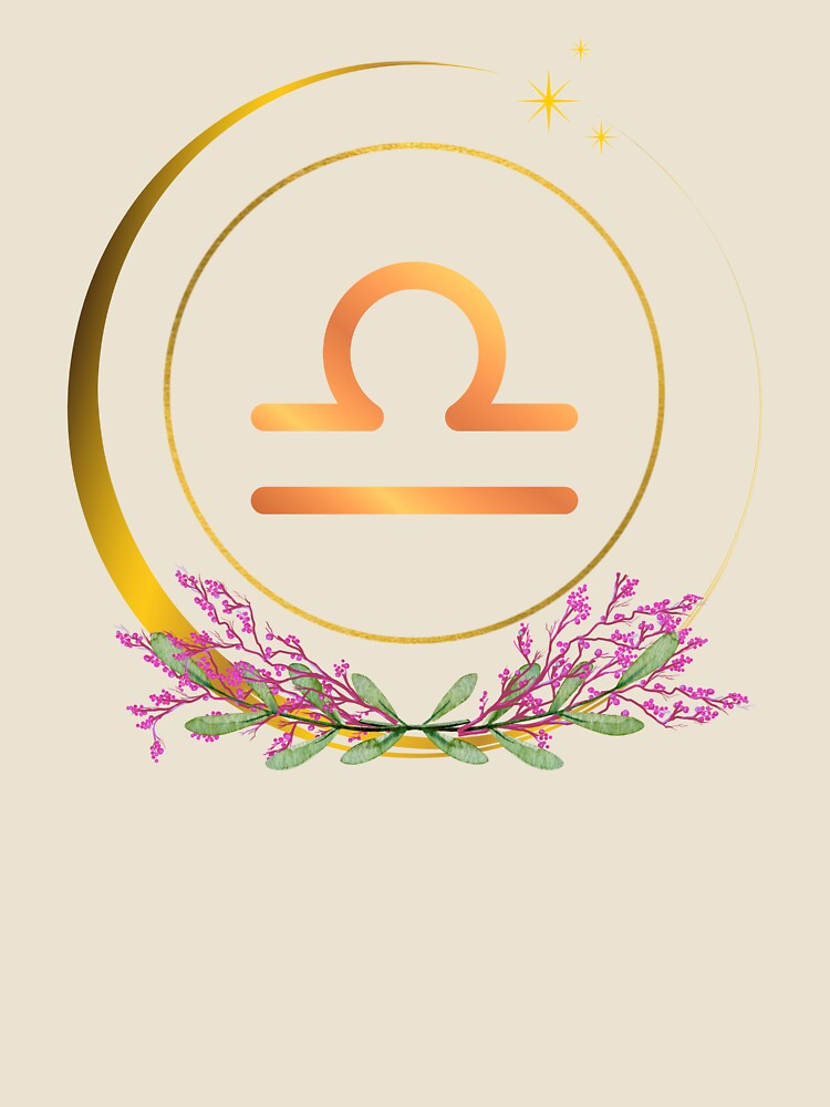Libra Zodiac Sign with Pink Heather & Golden Moon by MadeByMira