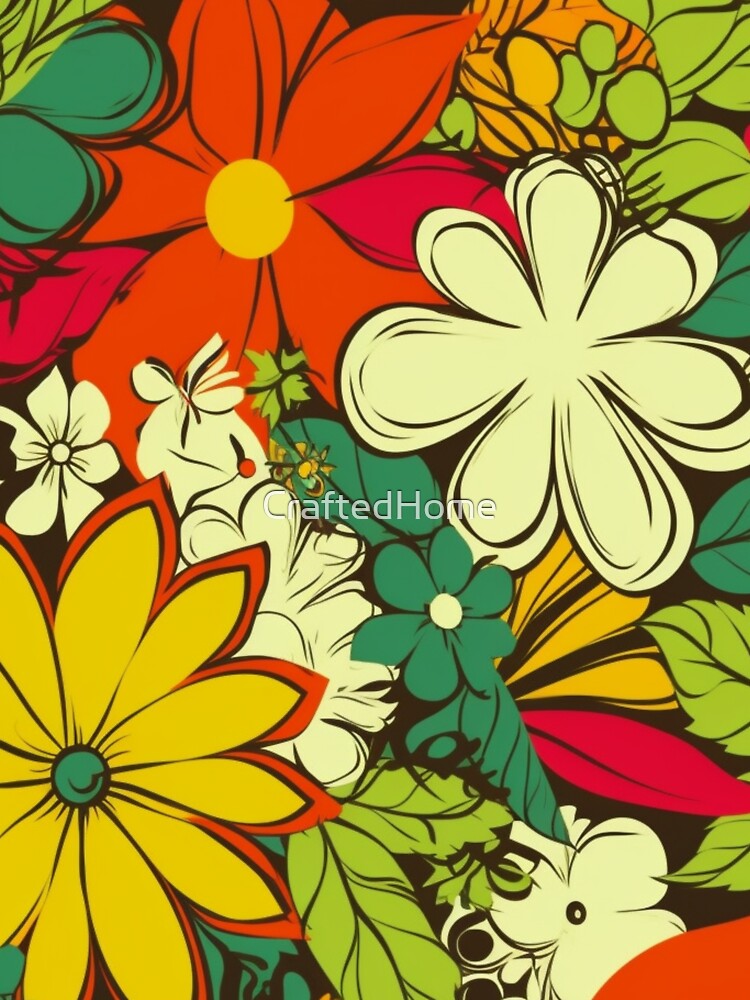 70s Hippy Flowers in Red Green Orange by CraftedHome