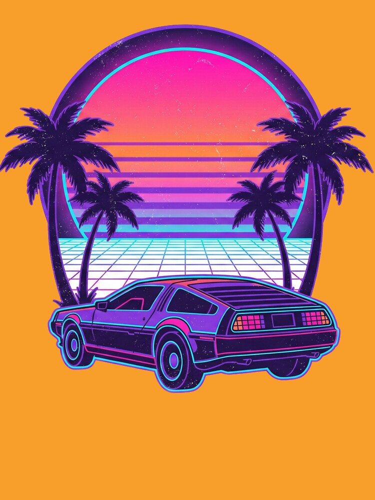 Neon Sunset Outrun: Retro 80s Synthwave DeLorean Sports Car by said-store11