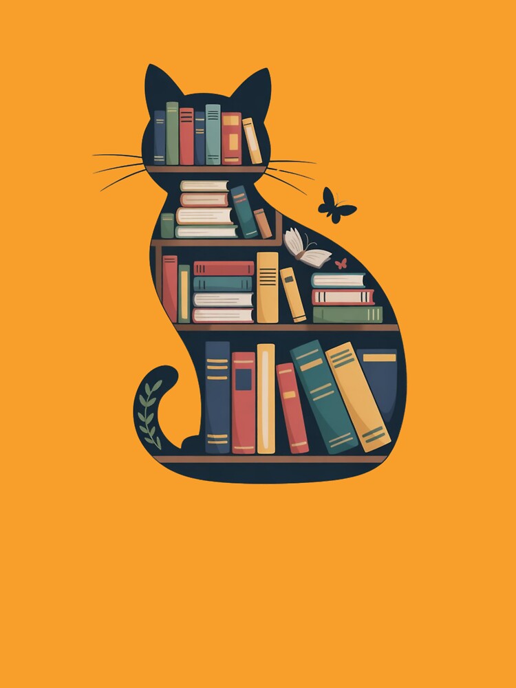 Cat Bookshelf Aesthetic | Literary Cat Silhouette by KaphzeShop