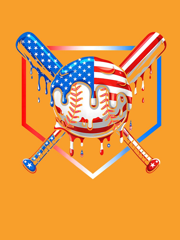 Baseball Drip American Flag Boys Kids Youth 4th of July T-Shirt by Badriiiii