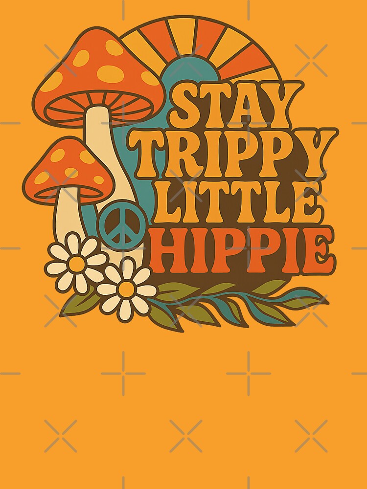 Stay Trippy Little Hippie – Bright 70s Retro Mushroom by getpressedshirt