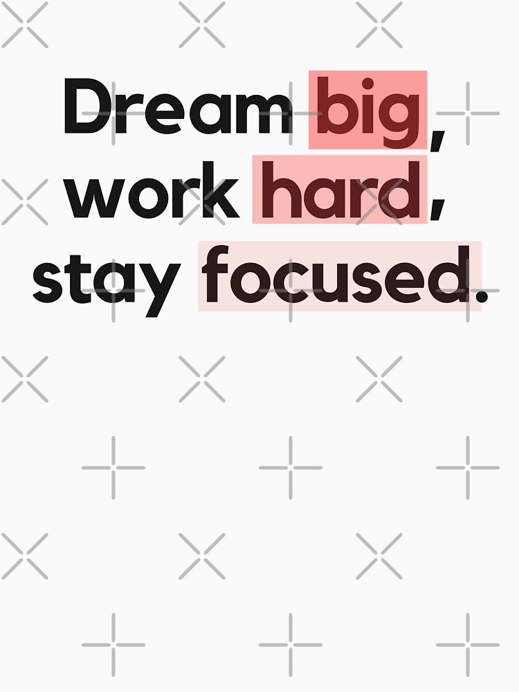 "Dream big, work hard, stay focused." Motivational Quote by Bananobanini