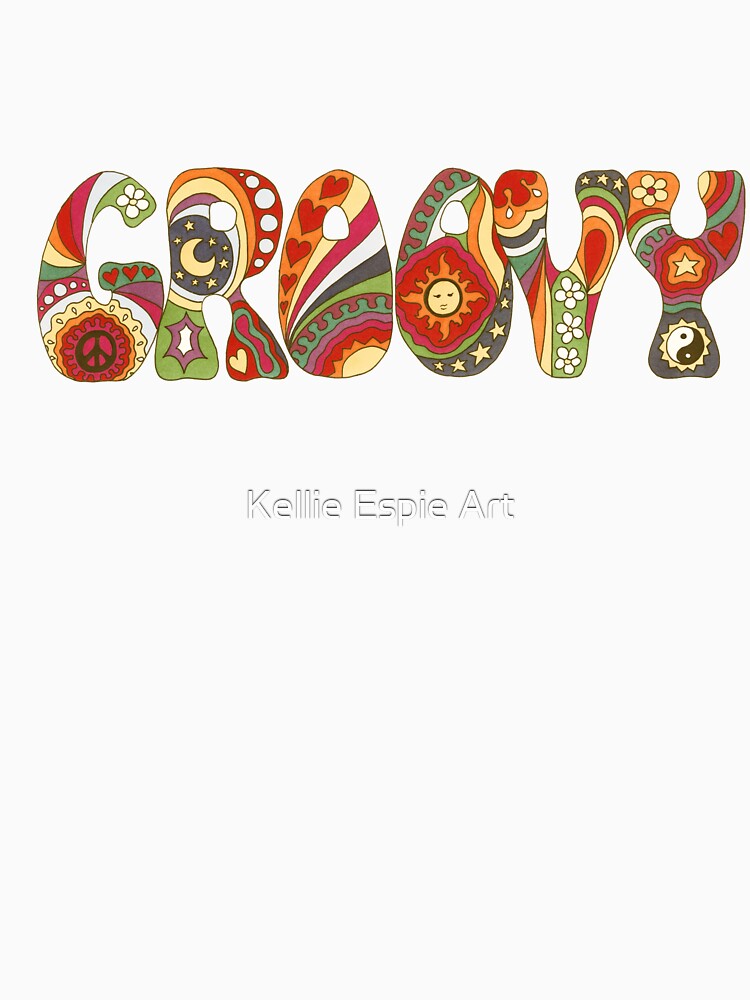 Vintage Psychedelic Groovy Art White– Retro Hippie Rainbow Groovy Peace Design by Kellie Espie Art