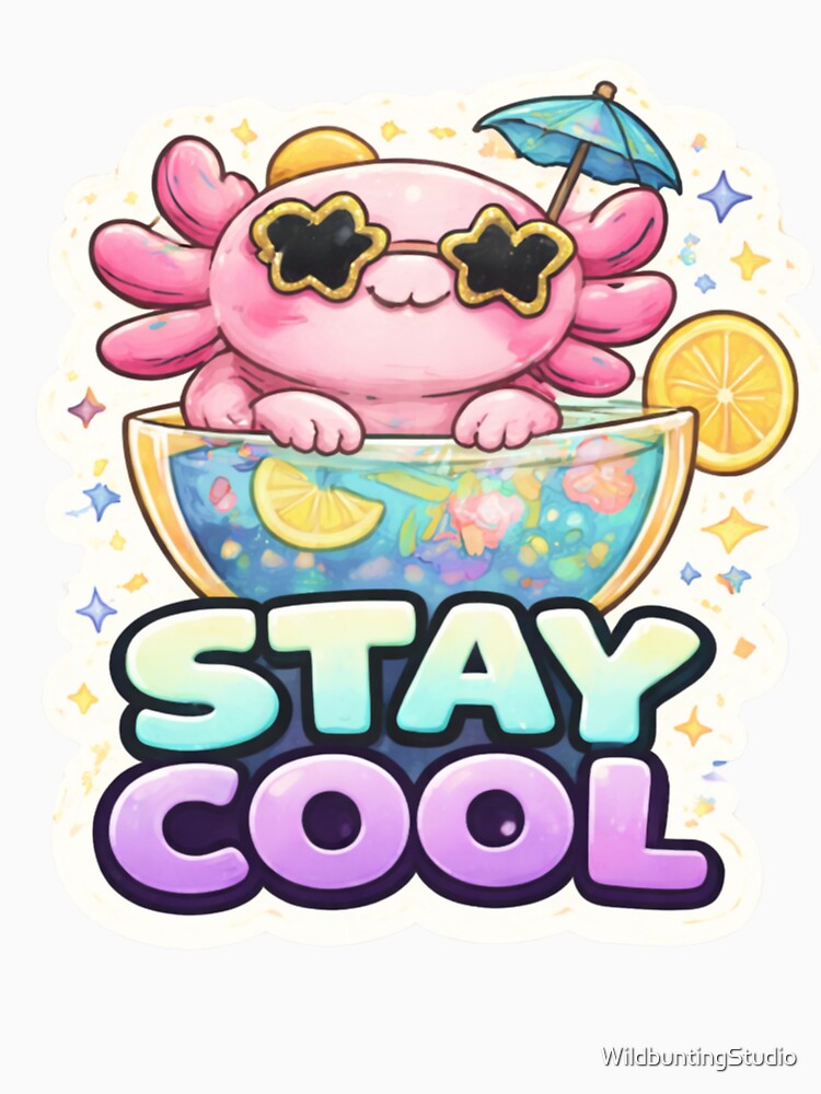 Stay Cool Axolotl – Cute Chill Vibes Animal Sticker Art by WildbuntingStudio