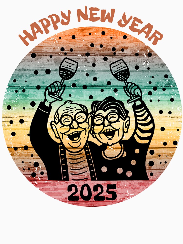 Happy New Year 2025 Old Couple Grandma Grandpa by Maggie Mustard