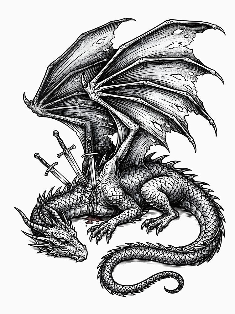 Fallen Dragon King – Dark Fantasy Wounded Dragon Gothic Illustration by DragonSerpent Ink