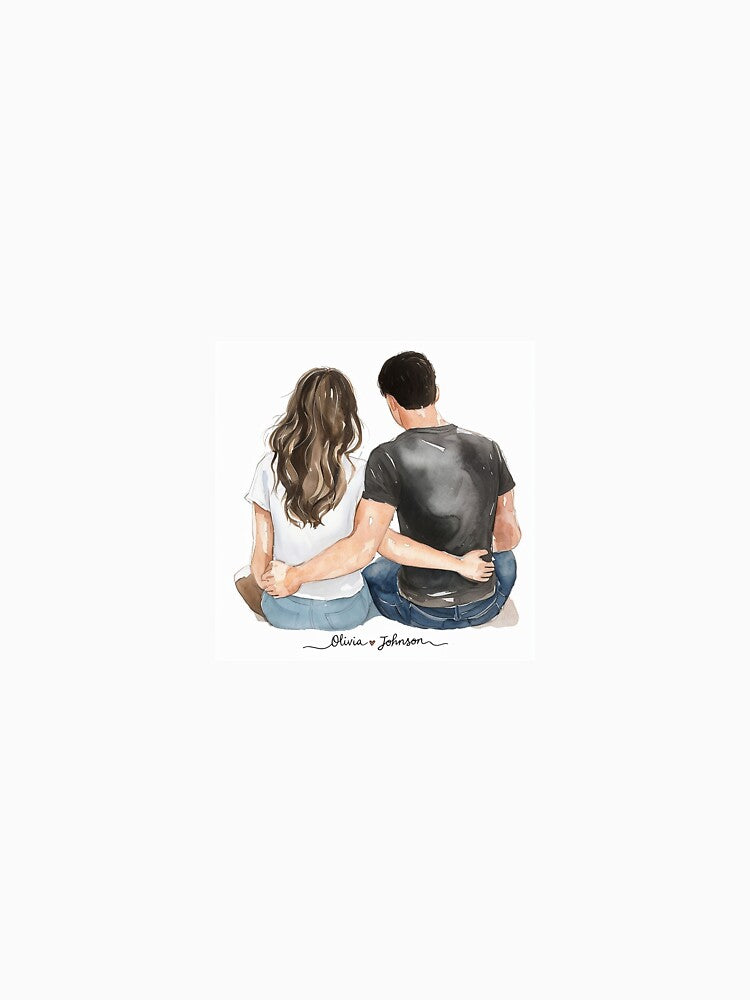 Romantic Couple Sitting Together | Personalized Love Illustration by FarhanMfempire