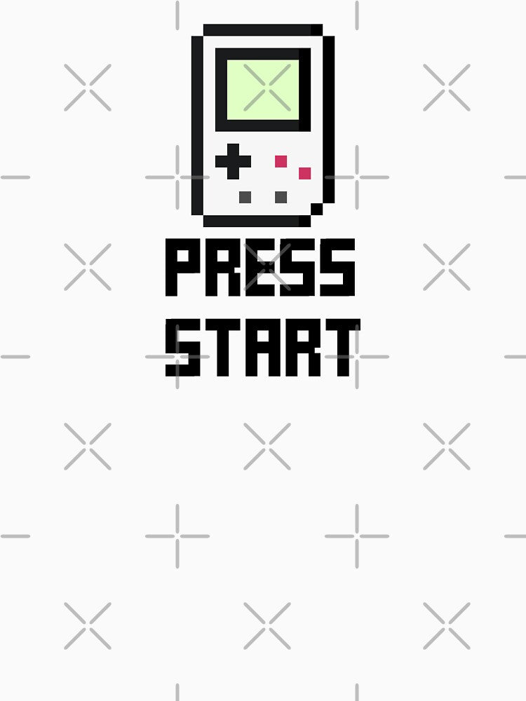 Retro Pixel Art Drawing of a Portable Game Console With Press Start Quote Black Color by RiciPaneto