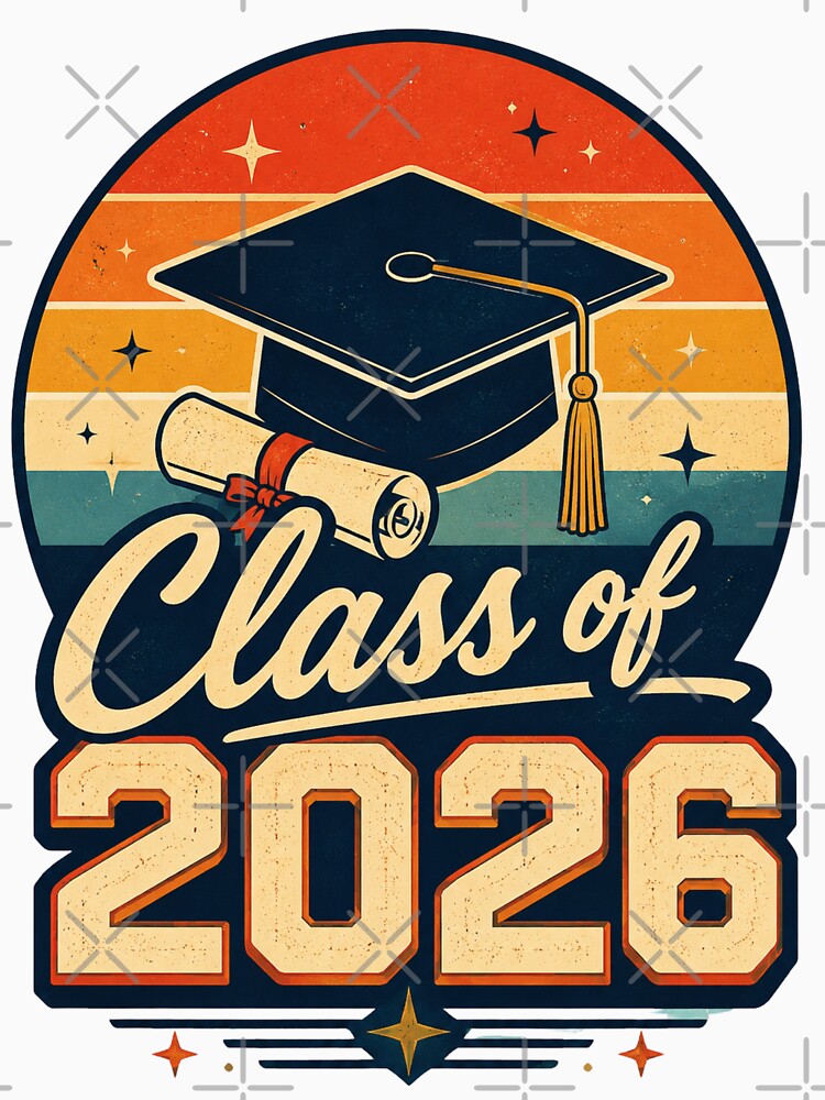 Class of 2026 Retro Graduation Sunset T-Shirt by VibrantVisionM