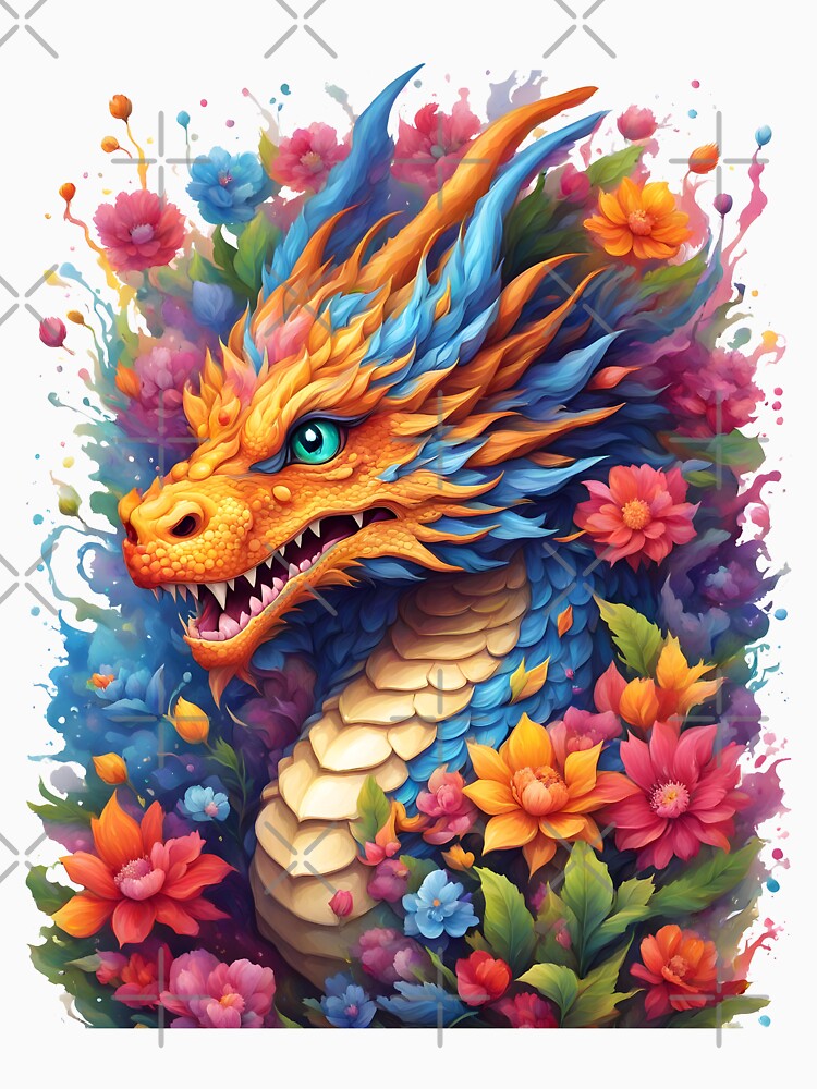 Cute Blue and Orange Flower Dragon by Everything Dragon Shop
