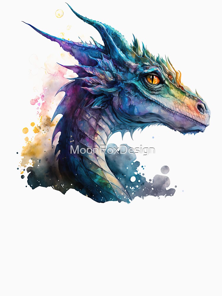 Watercolor Rainbow Dragon, Dragon Portrait by MoonFoxDesign