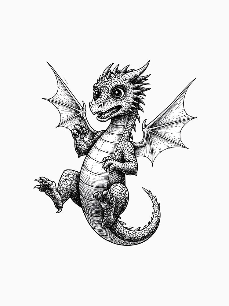 Cute Flying Baby Dragon Fantasy Illustration by DragonSerpent Ink
