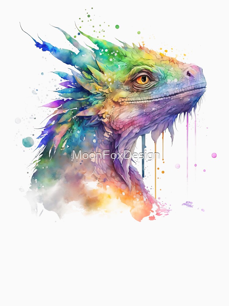 Watercolor Rainbow Dragon, Rainbow Dragon Portrait by MoonFoxDesign