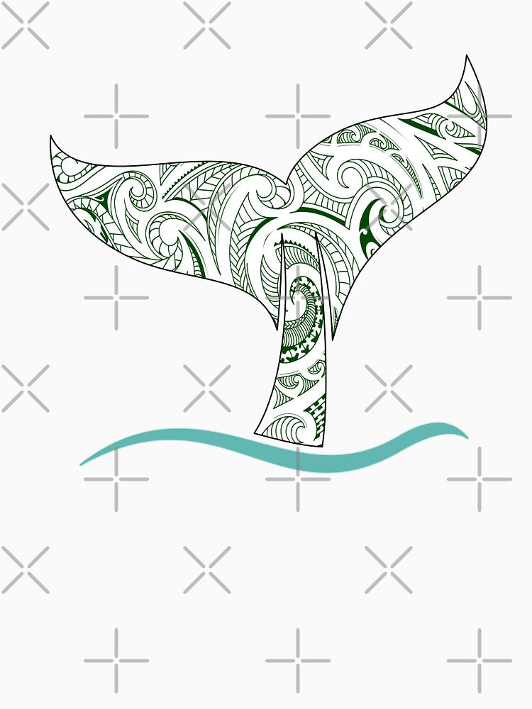 Whale Tail: Polynesian Green and White Tatau Inspired pattern by aokshirts
