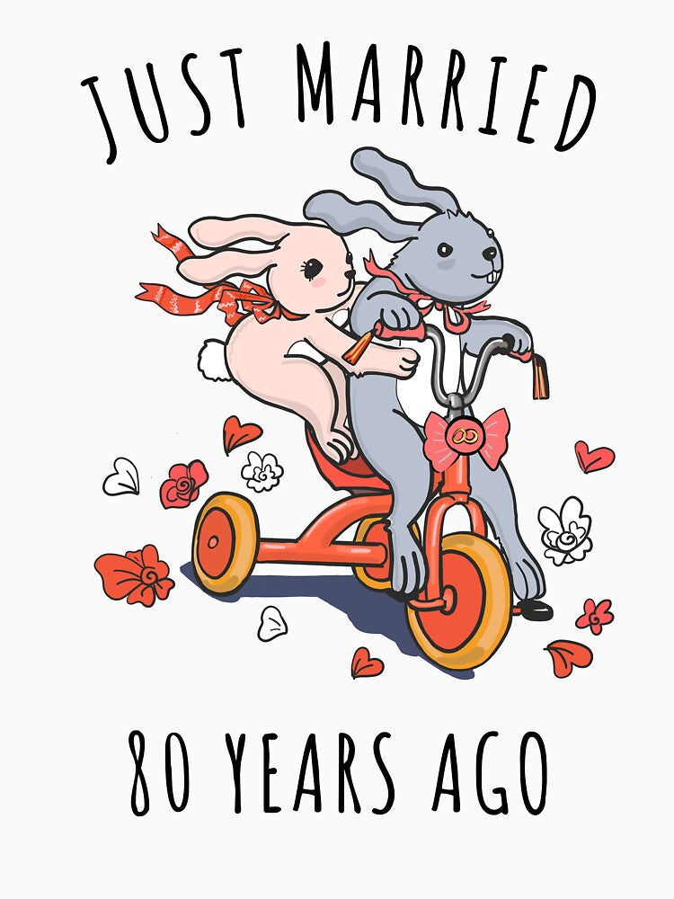 Just Married 80 Years Ago - 80th Anniversary Couple Bunnies Tee, Phone Cases And Other Gifts by MemWear