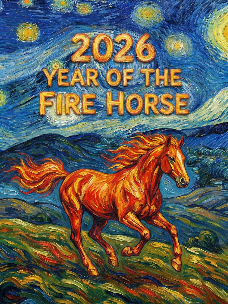 Van Gogh Style Fire Horse 2026 - Starry Night Inspired by AgingeR
