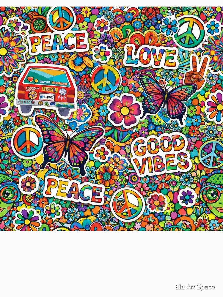 70s Hippie Peace and Love Groovy Pattern by Ela Art Space