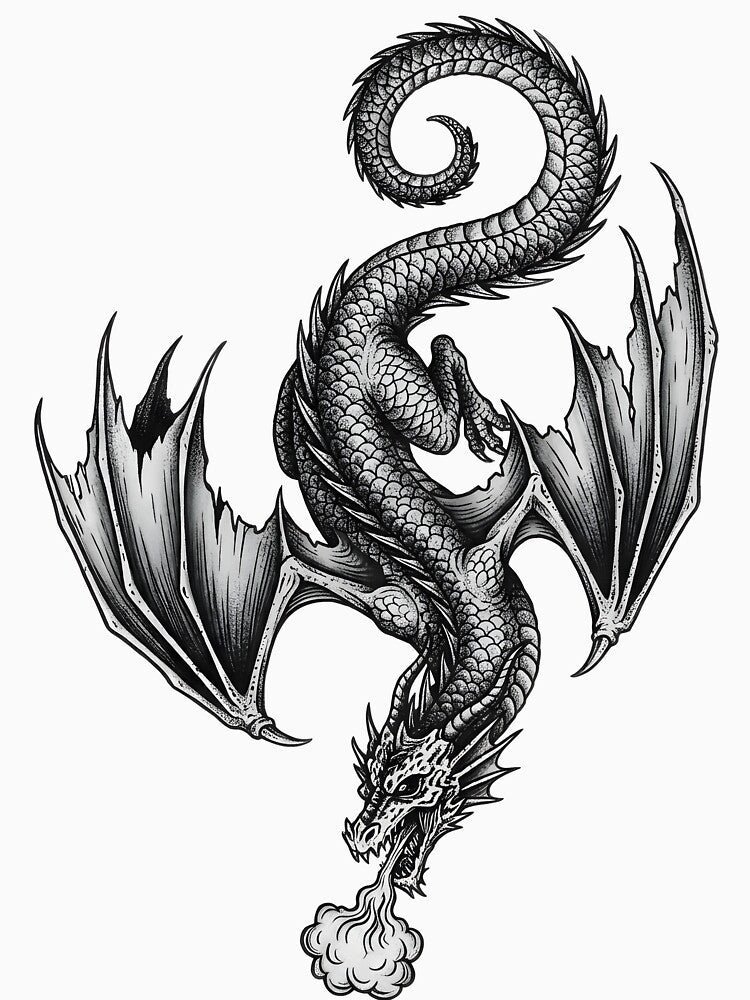 Shadow Wyvern Dragon – Dark Fantasy Flying Dragon Gothic Illustration by DragonSerpent Ink