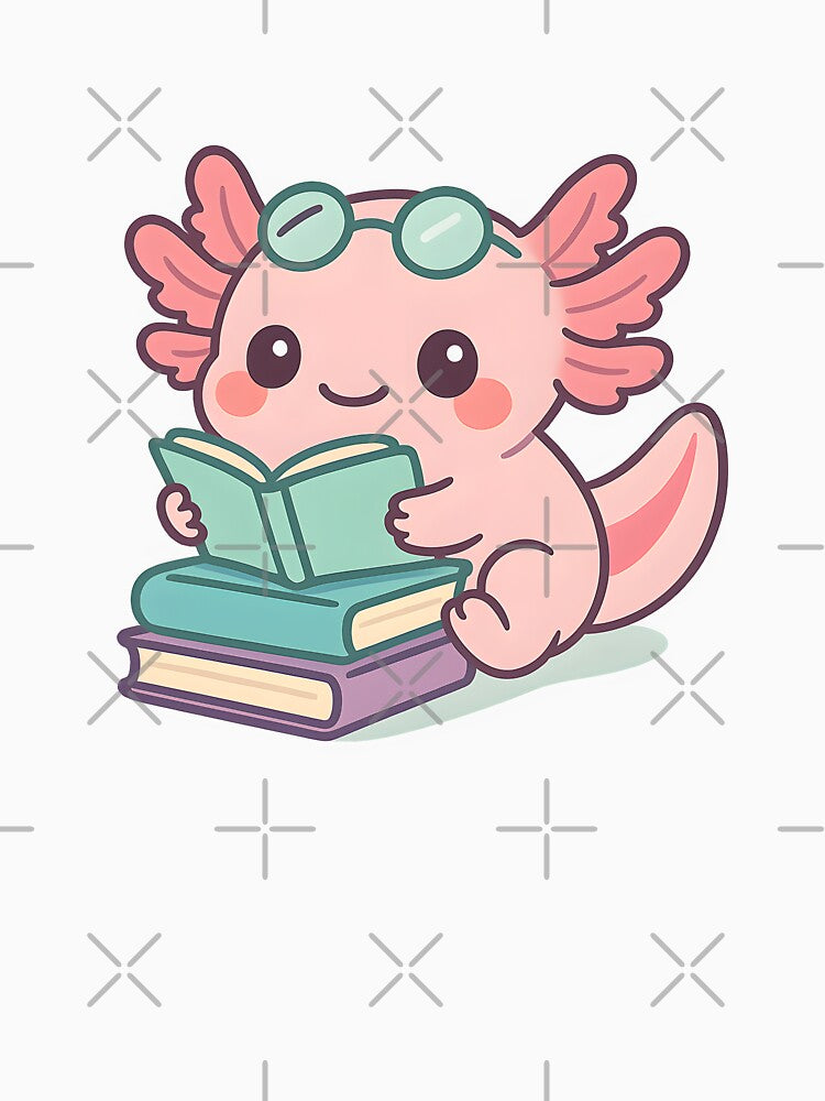 Kawaii Axolotl Reading Books – Cute Pastel Study Sticker & Design by Divakar Fashion