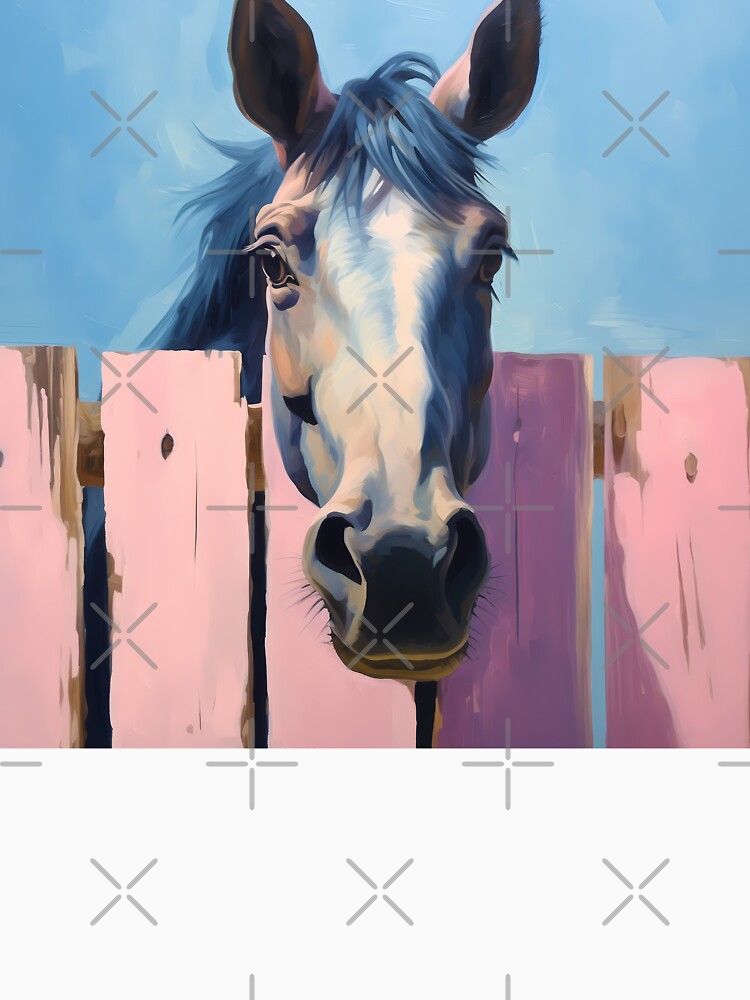 Brown Farm Horse Head Behind The Wooden Fence Artwork Illustration by NBSStore
