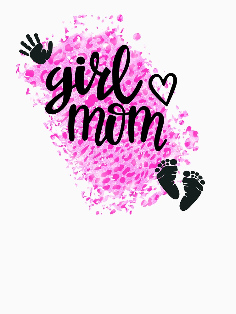 Girl Mom with Hand & Footprints & Pink Leopard Print Background by JeweledDesigns