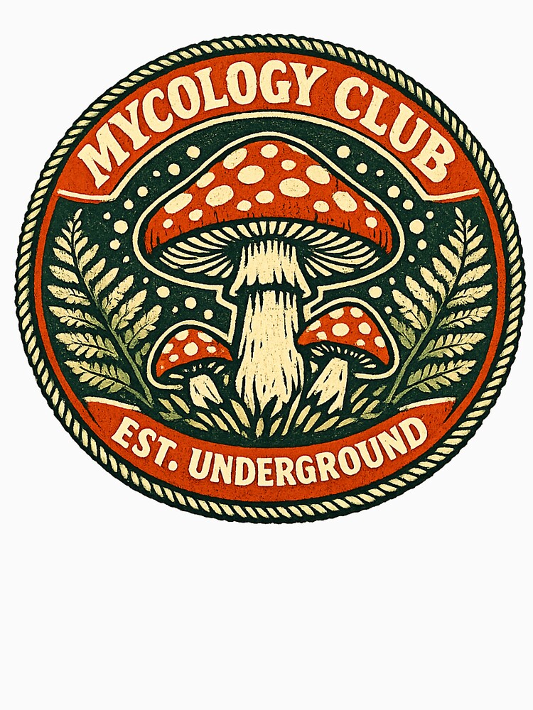 Mycology Club Retro Badge - Fly Agaric Mushroom Foraging by Wanderquill Studio