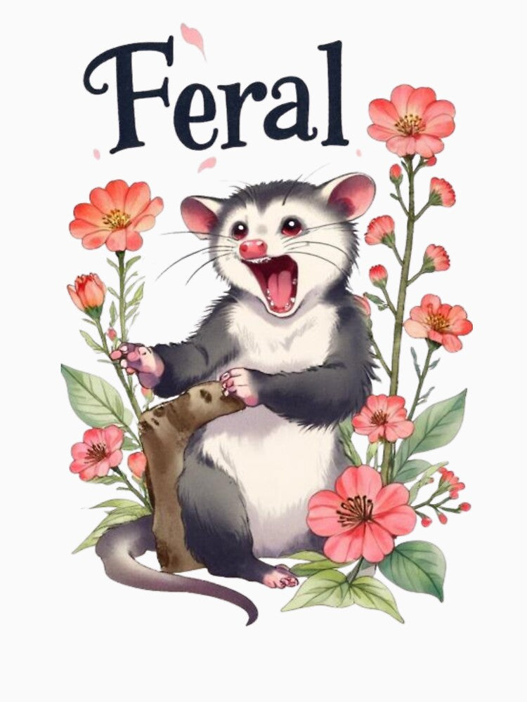 Feral | Cute Screaming Opossum with Flowers | Funny Possum Art by NovaVibe828