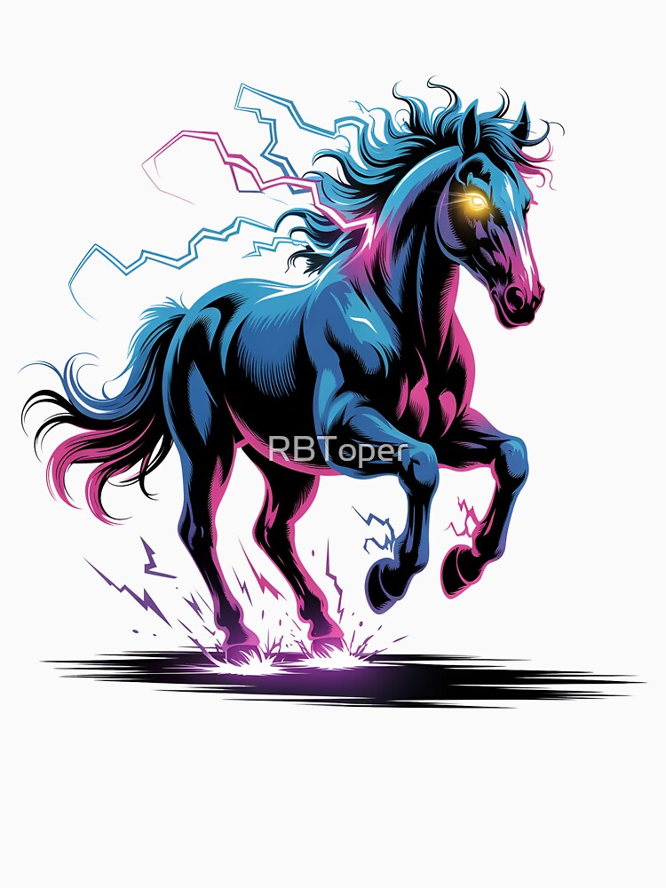Neon Cosmic Horse – Vibrant Galaxy Glow Running Horse Design by RBToper