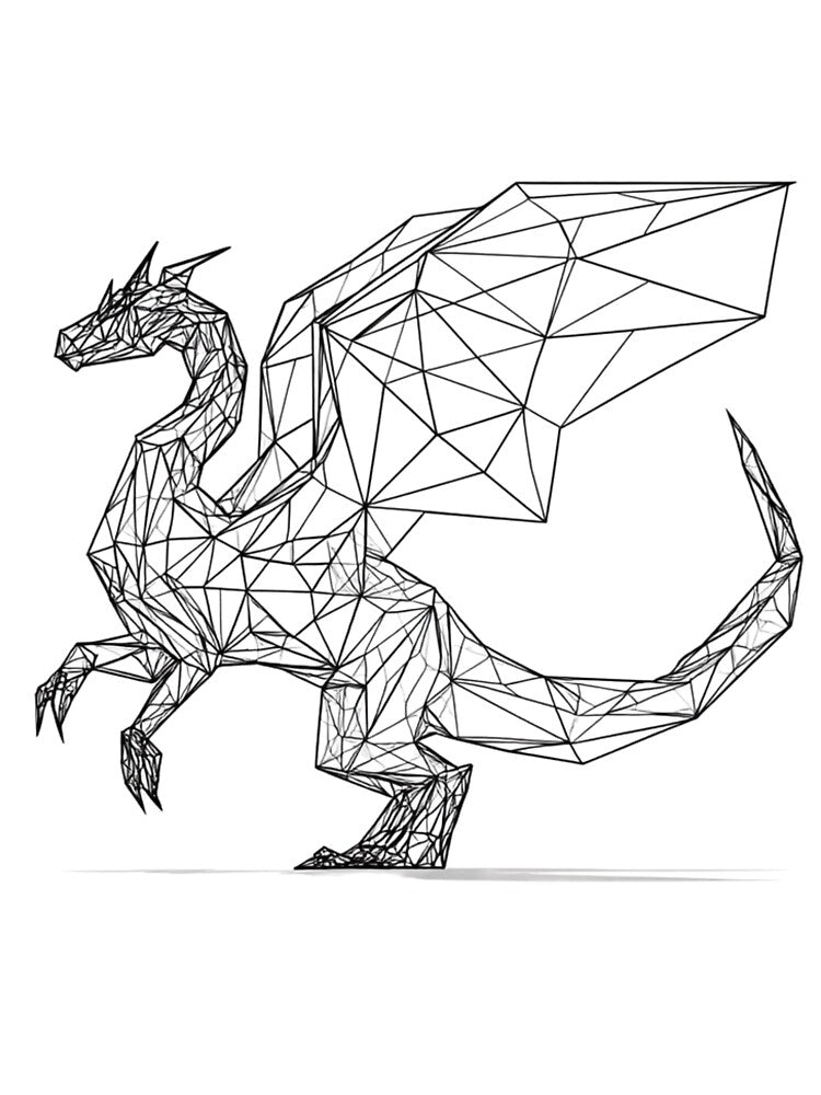 Geometric Dragon Fine Line Art | Fantasy Black and White Illustration by TypoArtPrints