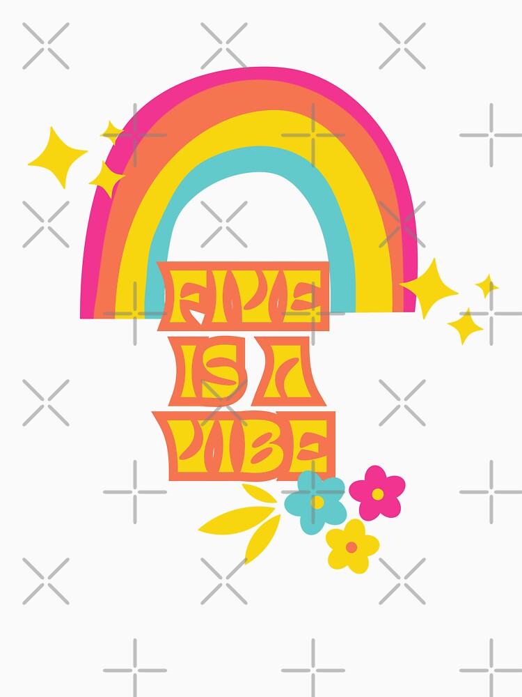 Five is a Vibe - Retro Rainbow Design by JMDesignHub