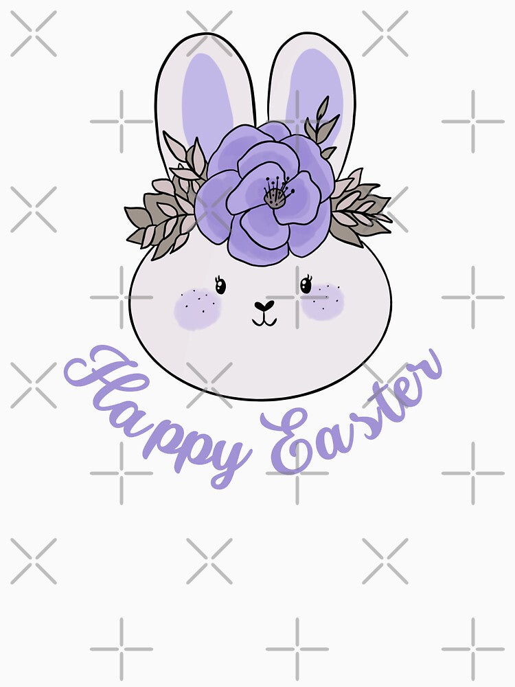 Happy Easter cute easter bunny with a flower crown by Yarafantasyart