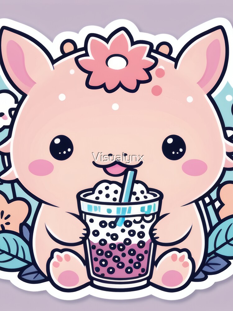 Kawaii Axolotl with Boba – Cute Bubble Tea Axolotl by Visualynx