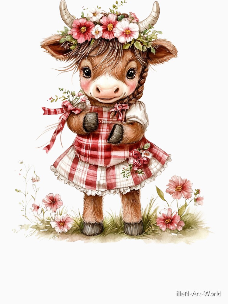 Charming Little Cow with Braids and Flowers - Shabby Chic Fairytale Animal by illeN-Art-World