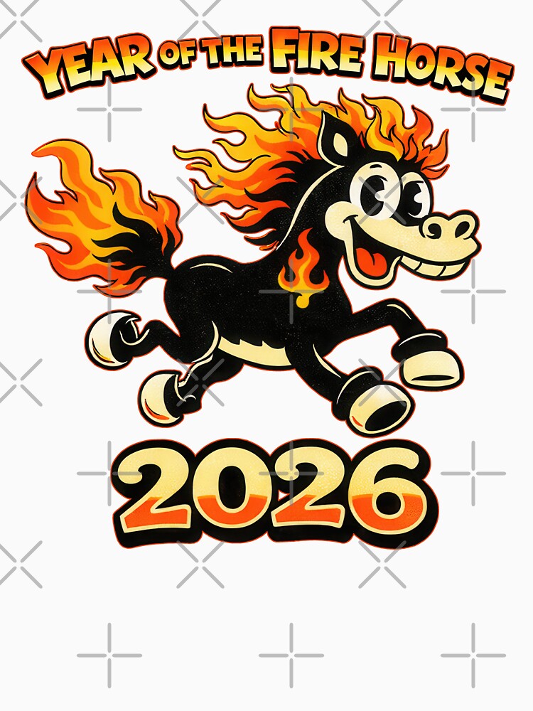 Year of the Fire Horse 2026 – Vintage Rubber Hose Cartoon Zodiac Illustration by Nibble & Doodle