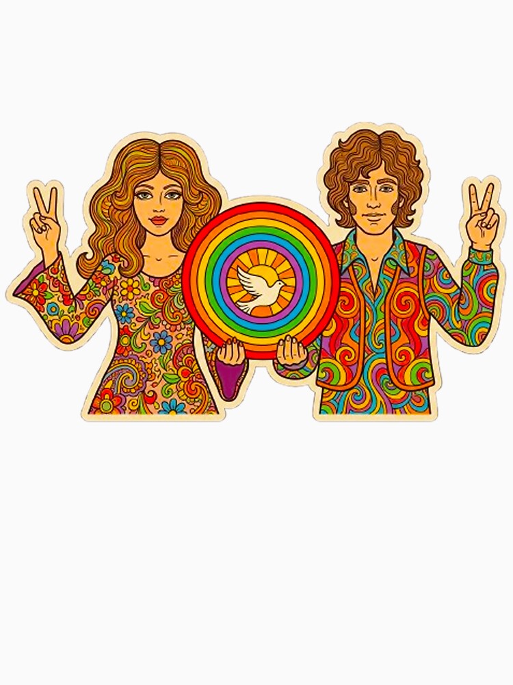 Retro Hippie Peace and Love: Vintage Pride Month Rainbow Illustration by MT-Hub | Art for Every Soul