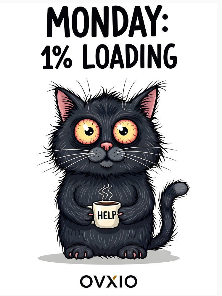 "Monday 1% Loading - Funny Coffee Black Cat Mood" by OVXIO