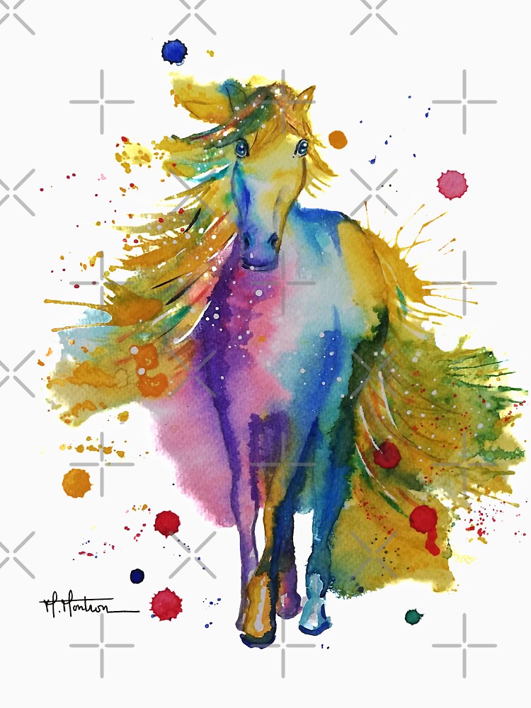 Horse in watercolor, colored freedom by Maryse-Montron