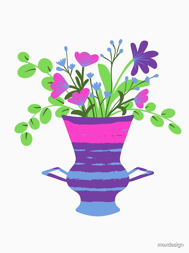 Purple, blue and pink flowers in a vase. by moxdesign