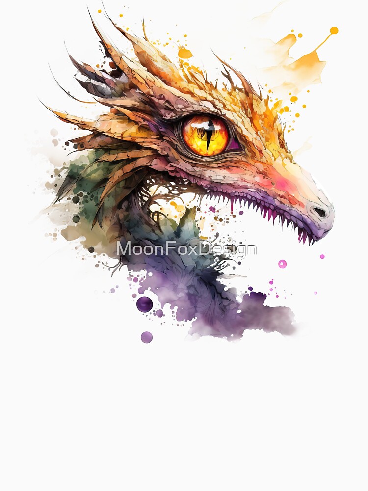 Watercolor Yellow Dragon, Dragon Portrait by MoonFoxDesign