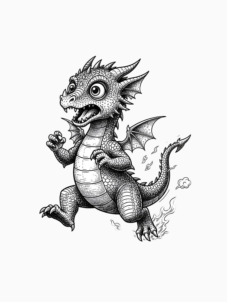 Shocked Baby Dragon With Fire | Cute Fantasy Dragon Creature by DragonSerpent Ink