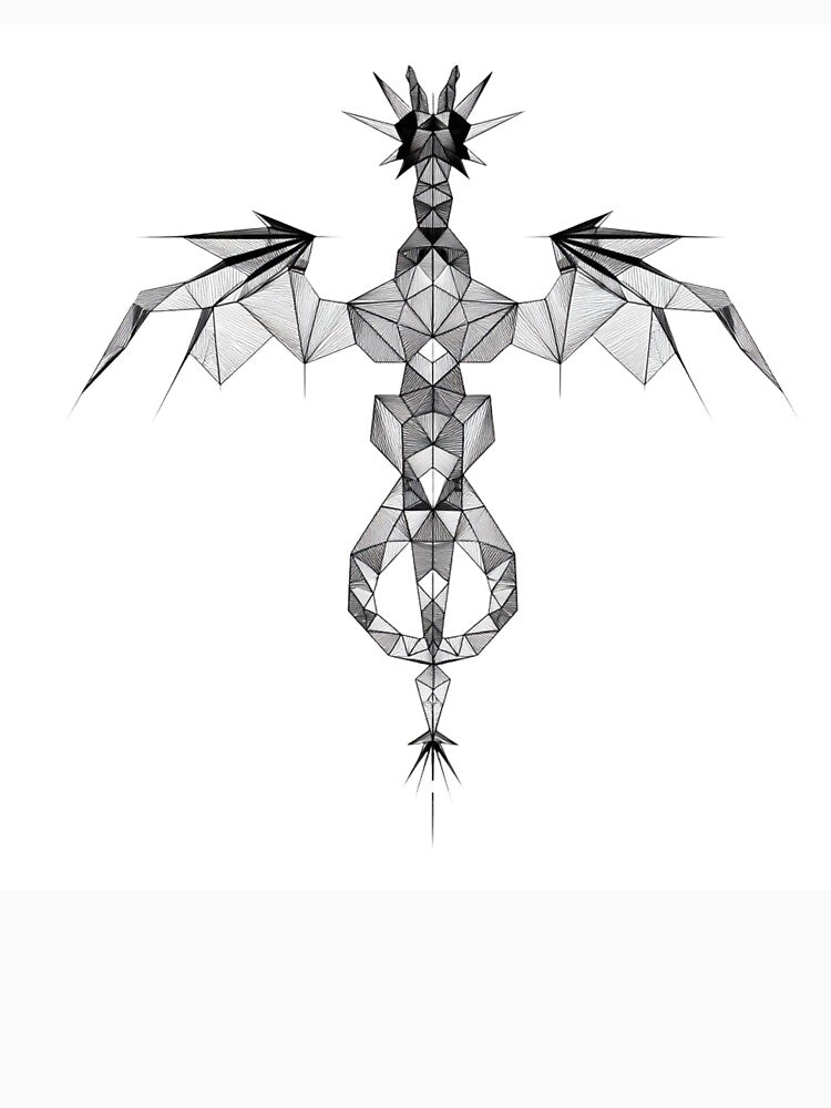 Geometric Dragon Symmetric Frontal | Fantasy Black and White Art by TypoArtPrints