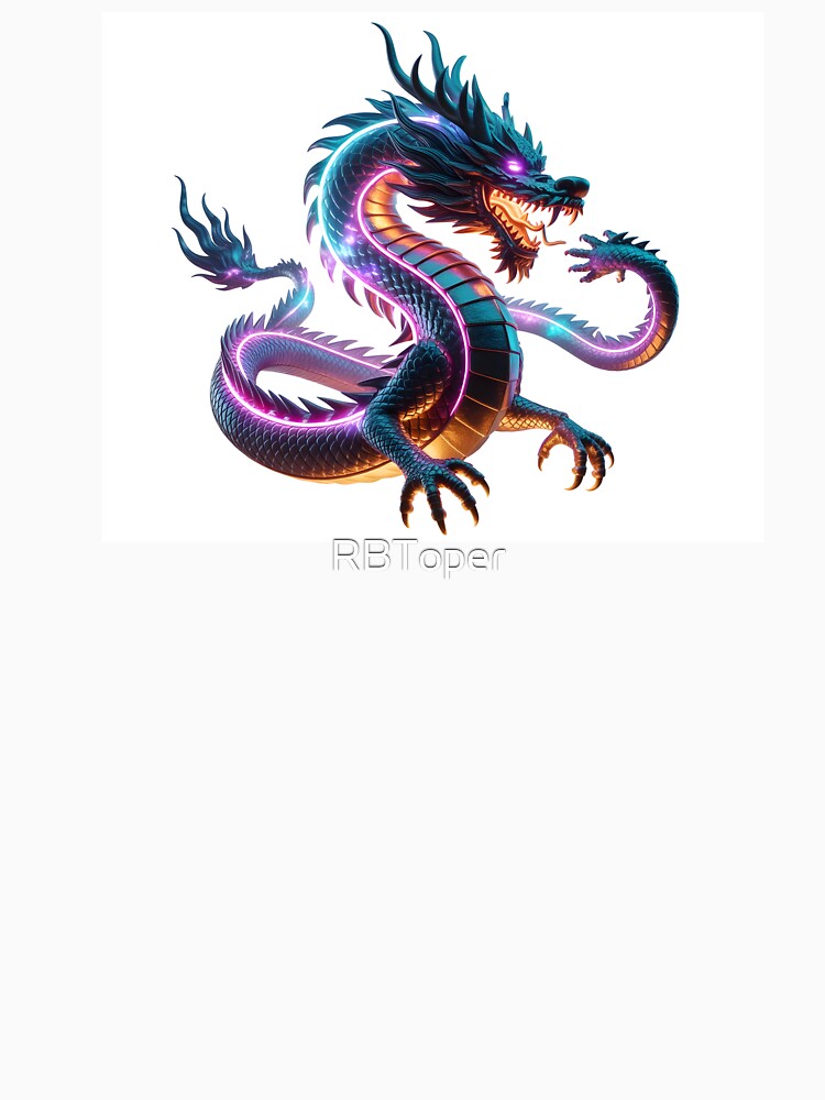 Galaxy Samurai Dragon – Neon Rainbow Fantasy Creature Art by RBToper
