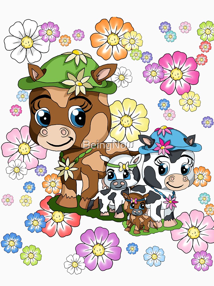 Baby cow with flowers by BeingNow